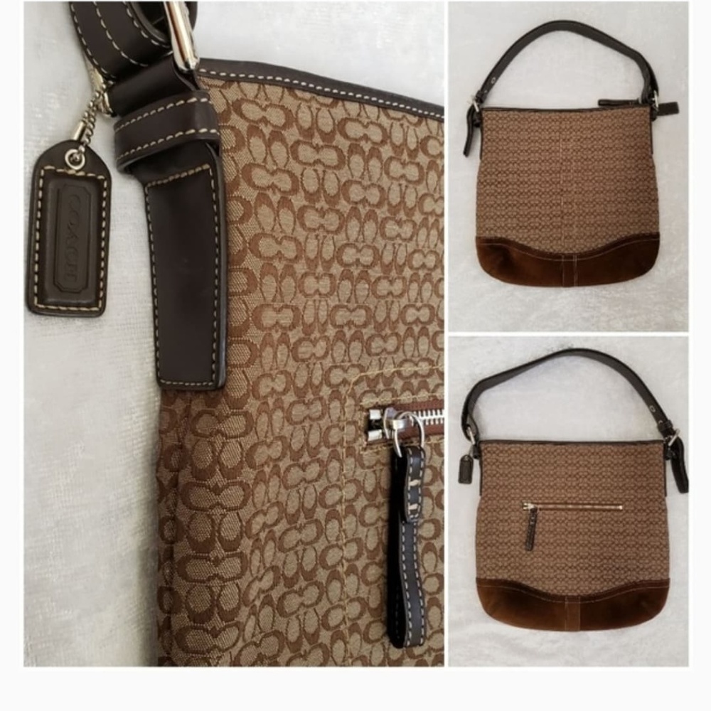 Coach Signature Large Crossbody Suede Shoulder Bag